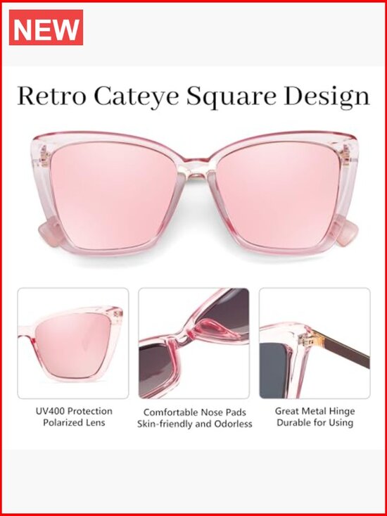 Polarized Cat Eye Sunglasses, Retro Cateye Sun Glasses with Metal Temples main image 4
